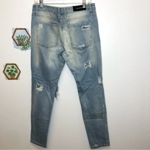 Represent men’s essential jeans distressed grunge light wash 32 - Picture 4 of 6